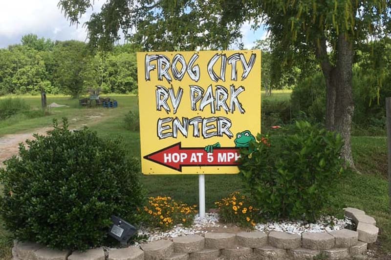 Sign for Frog City RV Park