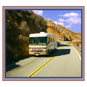 rv driving on scenic road
