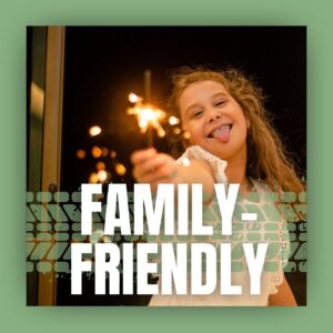 Family-friendly title - Young girl holds sparkler with tongue out