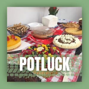 Potluck title - table of desserts